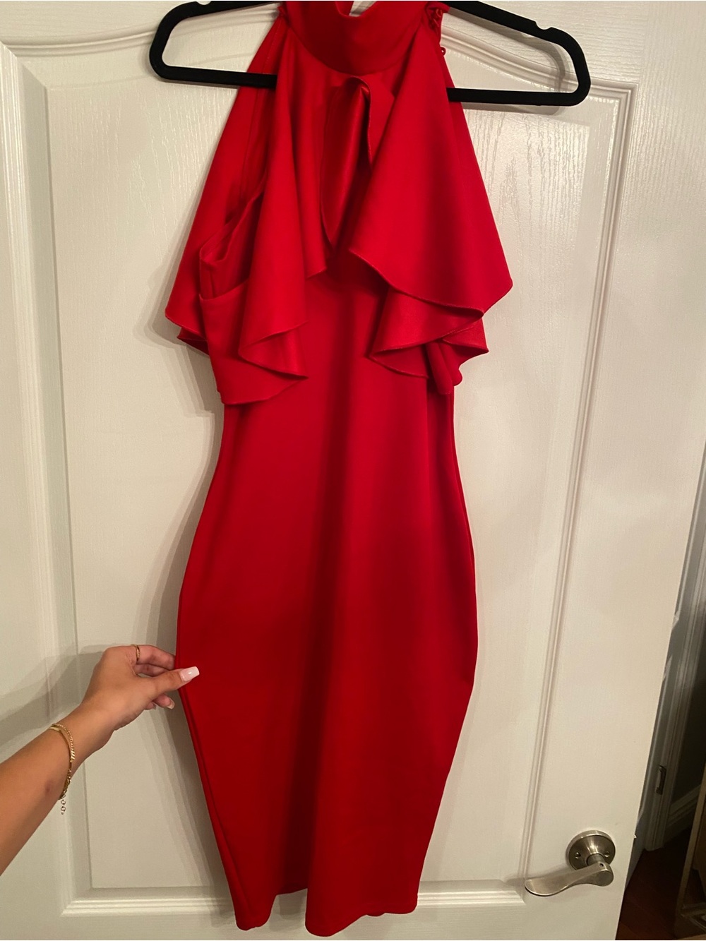 Missguided Red Ruffle Halter Midi Dress
